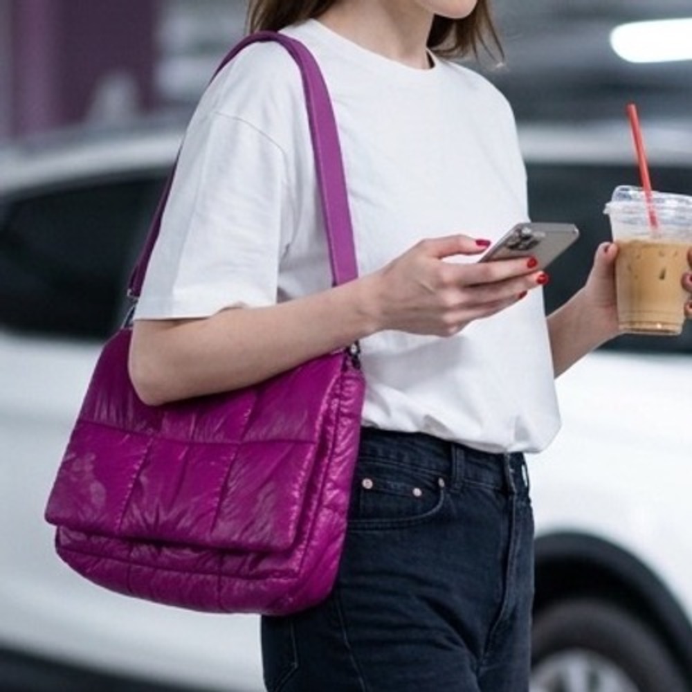 Urban Expressions Magenta Puffer Quilted Vegan Shoulder Bag Crossbody Magenta